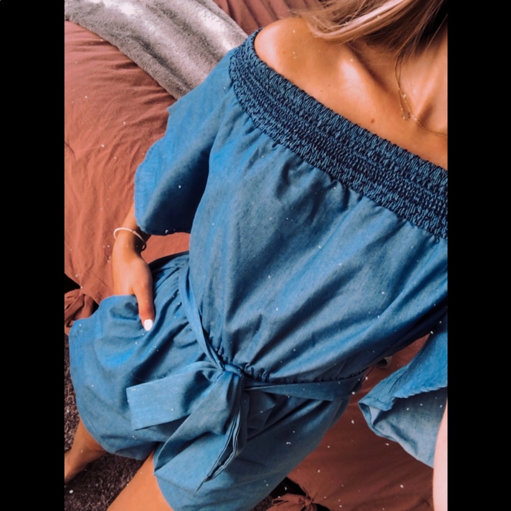 LAST ONE! Armora’s Denim Blue Off Shoulder Romper - Picture 3 of 8